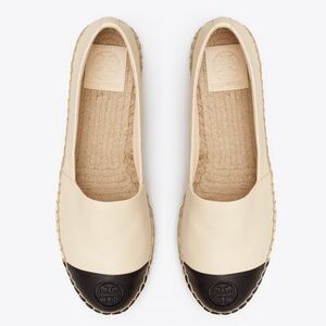 Tory Burch Dulce De Leche Black Leather Colorblock Espadrilles